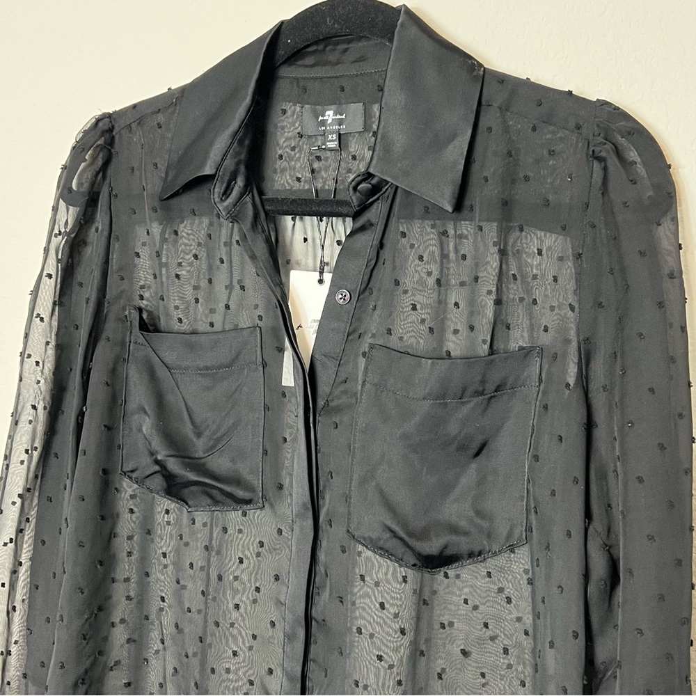NWT 7 For All Mankind Swiss Dot Patch Pocket Top in Jet Black - Picture 4 of 7